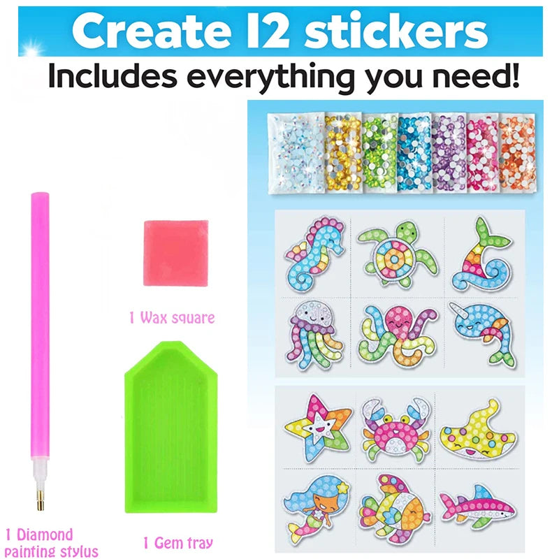 12-Piece Big Gem Diamond Painting Sticker Kit for Kids