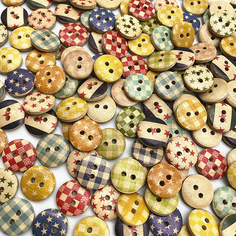 30pcs 15mm Christmas Plaid Round Buttons