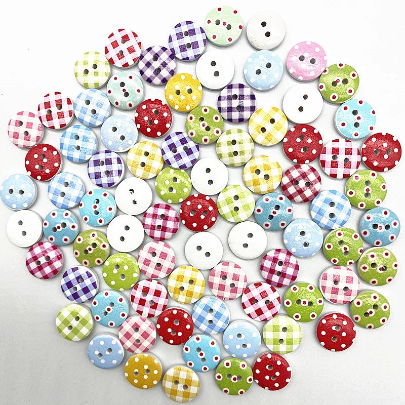 30pcs 15mm Christmas Plaid Round Buttons