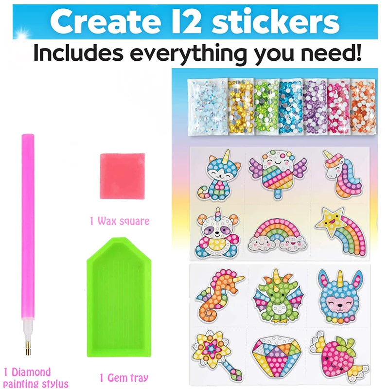 12-Piece Big Gem Diamond Painting Sticker Kit for Kids