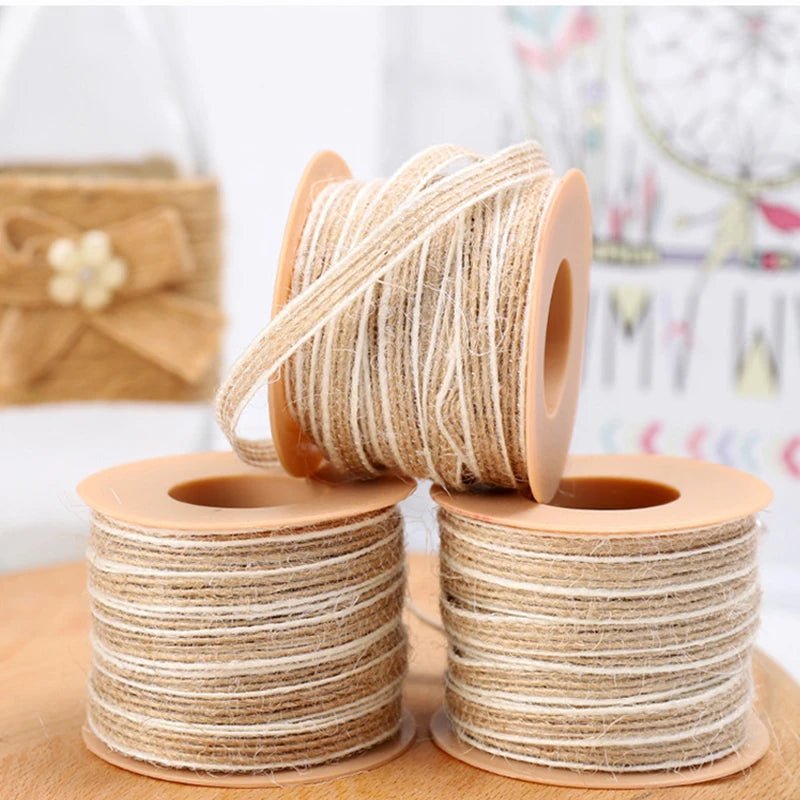 10M Vintage Jute Burlap Ribbon with Lace – Rustic Decor