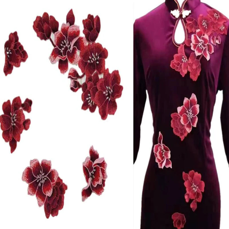 Red Plum Blossom Embroidery Patch Sewing Repair 5 Pcs