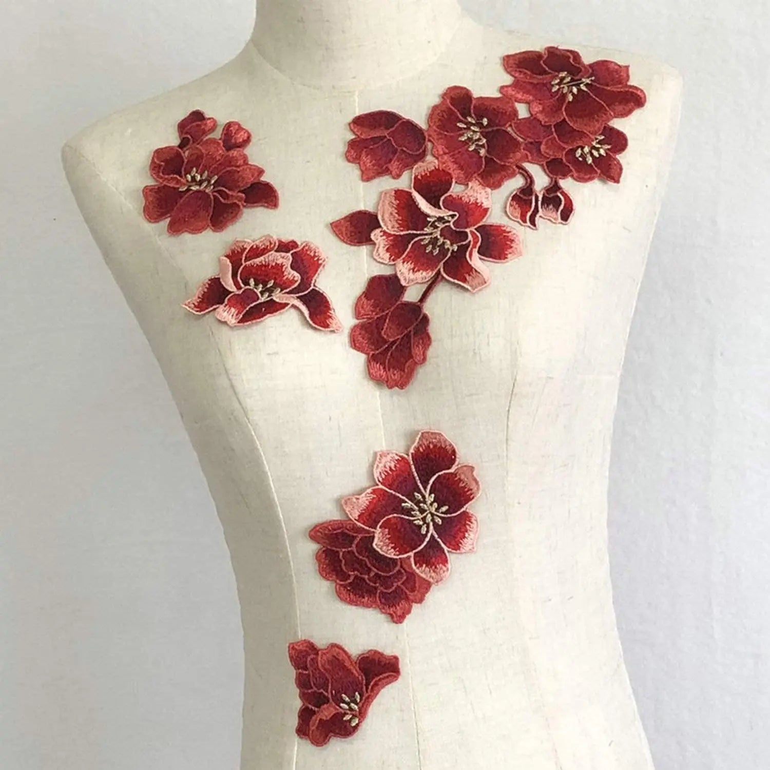 Red Plum Blossom Embroidery Patch Sewing Repair 5 Pcs