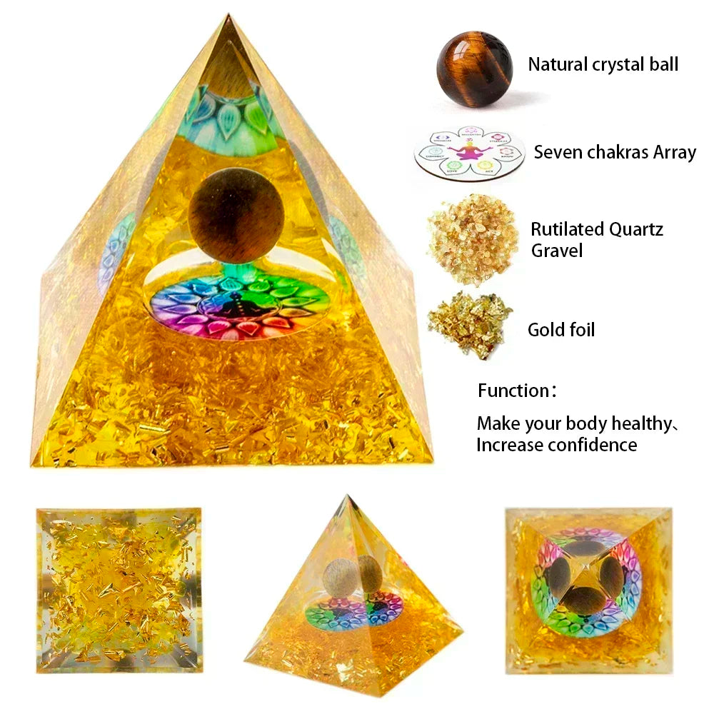 Crystal Energy Pyramid with Peridot and Amethyst for Chakra Healing