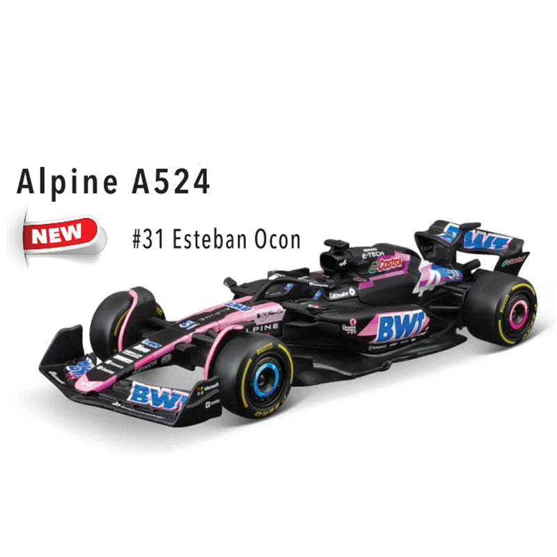 2024 Bburago 1:43 F1 Alpine A524 Diecast Model – Blue & Pink