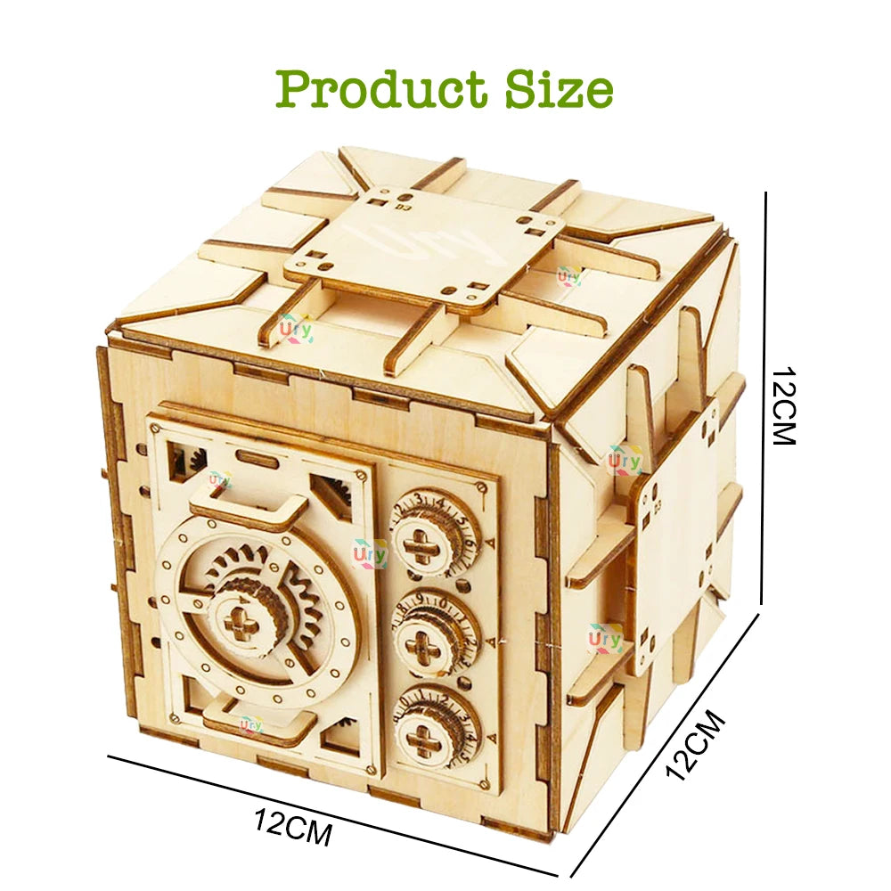 URY 3D Wooden Password Piggy Bank Puzzle