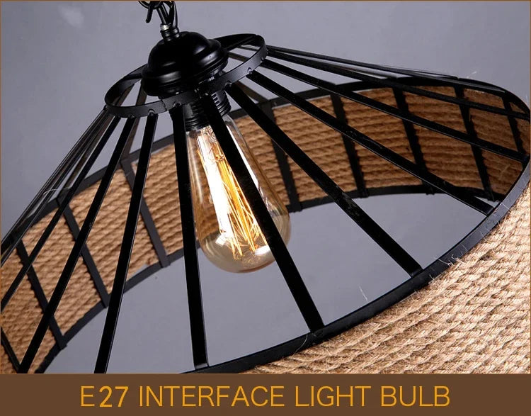 Classical Hemp Rope Pendant Lamp – Retro Industrial Ceiling Light