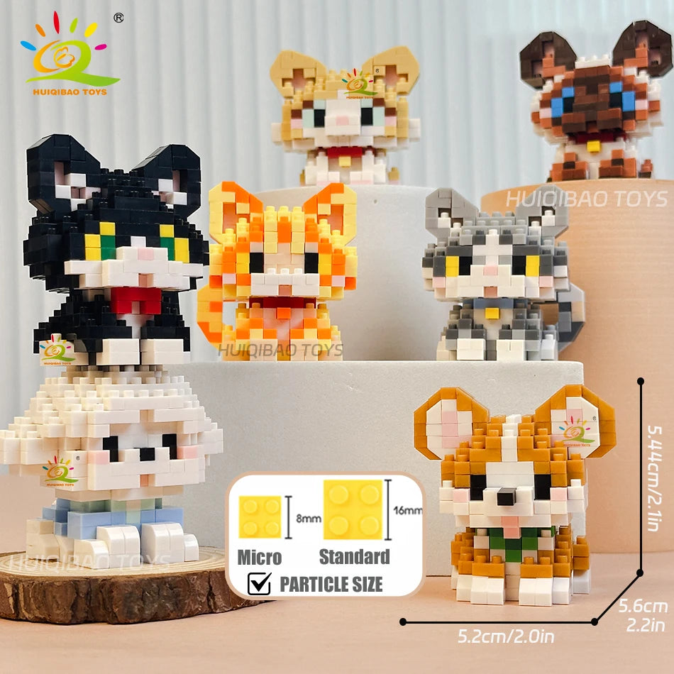 HUIQIBAO Mini Pet Micro Building Blocks – Dog & Cat Models