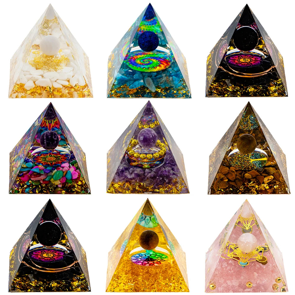 Crystal Energy Pyramid with Peridot and Amethyst for Chakra Healing