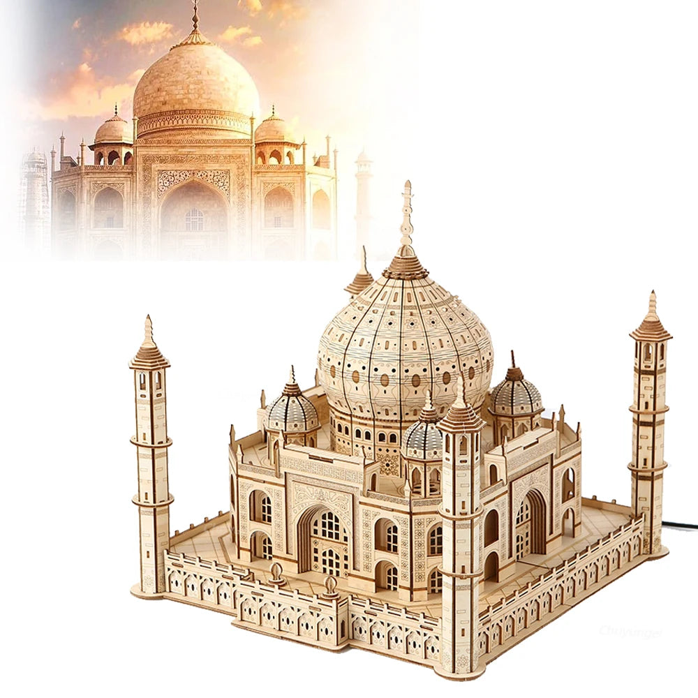 3D Wooden Puzzle Model – Castle & Taj Mahal Kit with Light