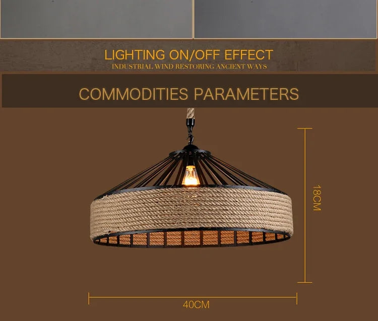 Classical Hemp Rope Pendant Lamp – Retro Industrial Ceiling Light