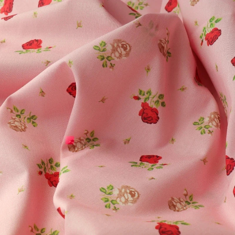 Blue White Porcelain Rose Cotton Poplin Fabric 140x50cm