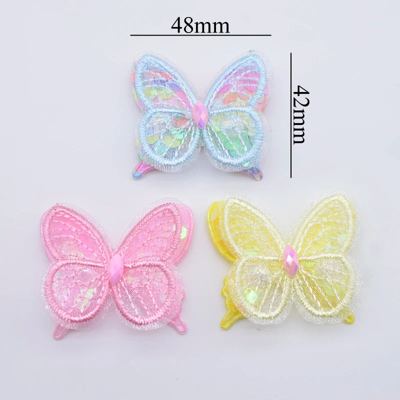 10pcs Sequin Mesh Double Butterfly Appliques for DIY