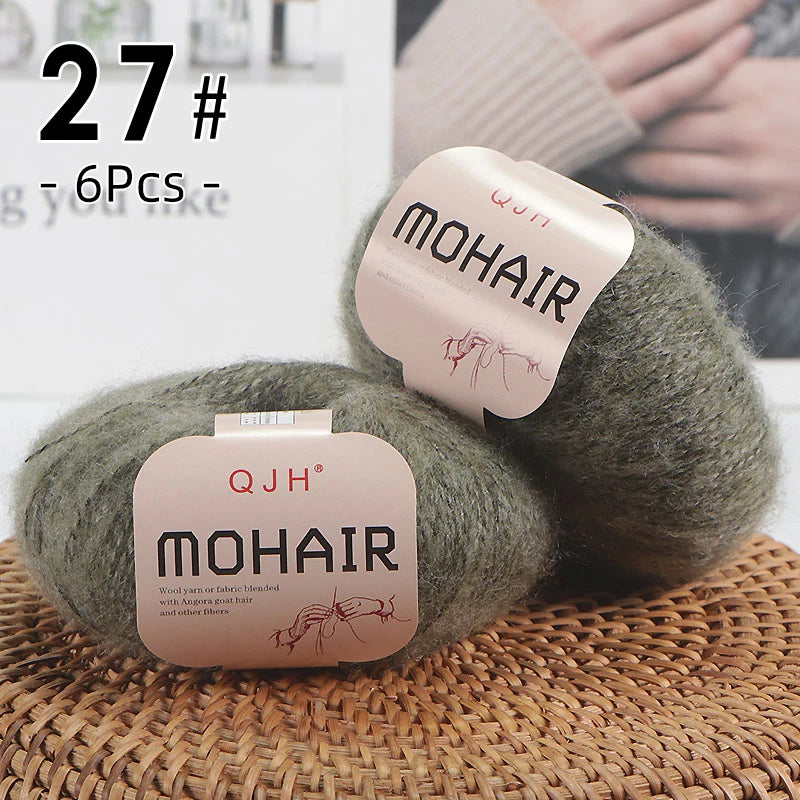6pcs Soft Mohair Angora Yarn – Fluffy Lace Yarn for Knitting & Crochet (25g/pc)