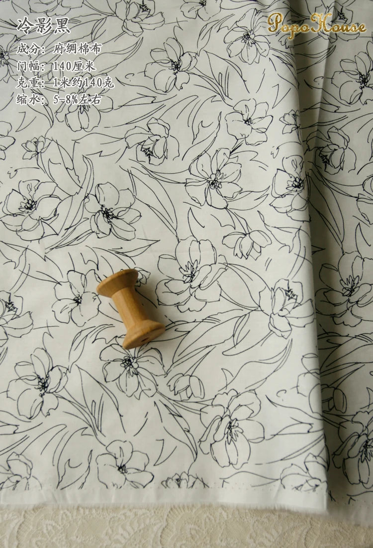 Blue White Porcelain Rose Cotton Poplin Fabric 140x50cm
