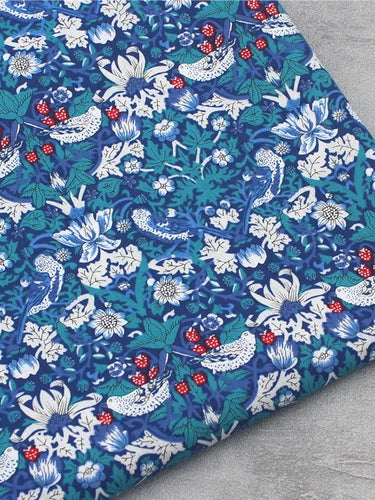 Blue White Porcelain Rose Cotton Poplin Fabric 140x50cm