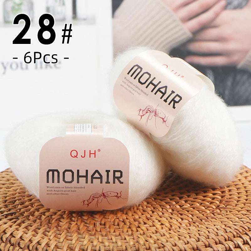 6pcs Soft Mohair Angora Yarn – Fluffy Lace Yarn for Knitting & Crochet (25g/pc)