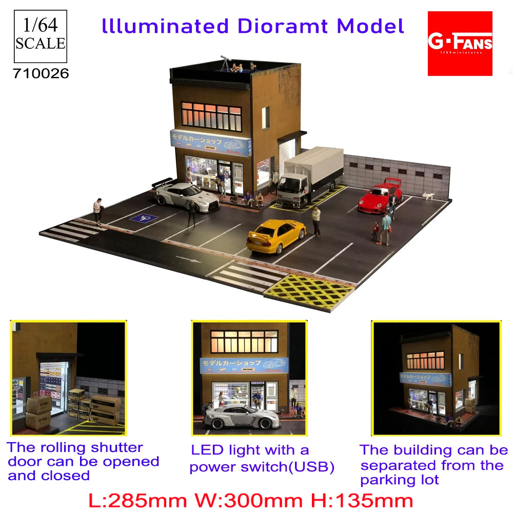 GFans 1:64 Scale Car Garage Diorama Model with LED Lights