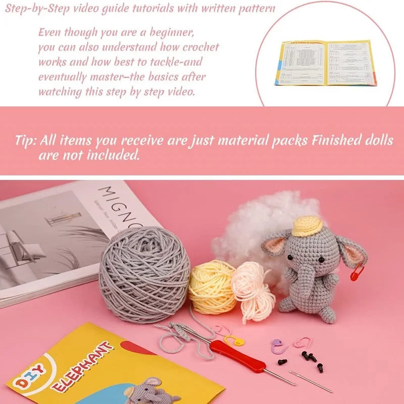 Animal Crochet Starter Kit for Beginners (Non-Finished, 10cm)