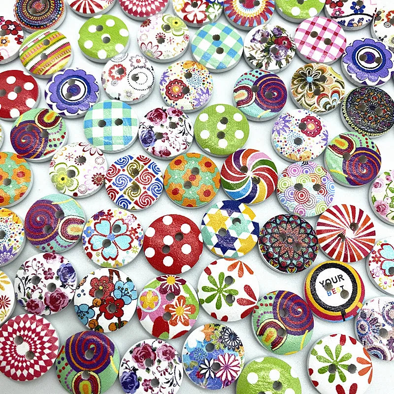 30pcs 15mm Christmas Plaid Round Buttons