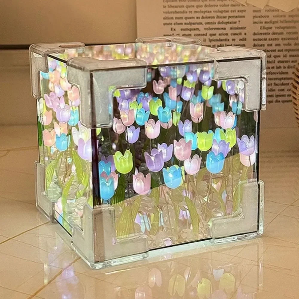 DIY Tulip Mirror Cube Lamp – Handmade Flower Night Light for Bedroom