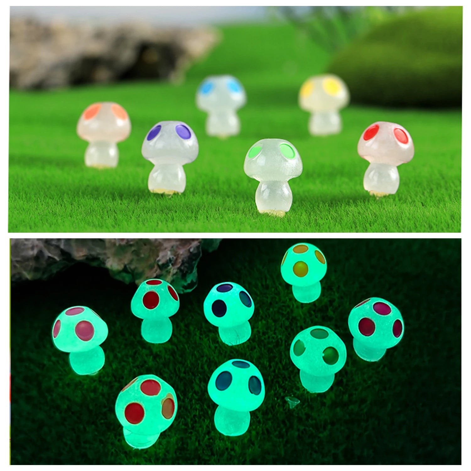 Mini Glow-in-the-Dark Animal and Mushroom Figurines for Fairy Garden