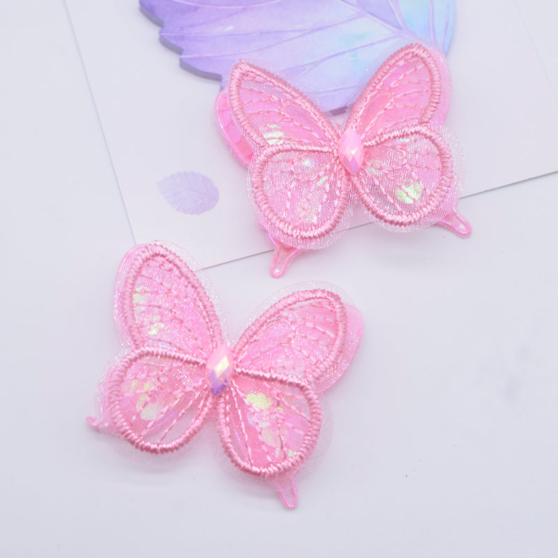 10pcs Sequin Mesh Double Butterfly Appliques for DIY