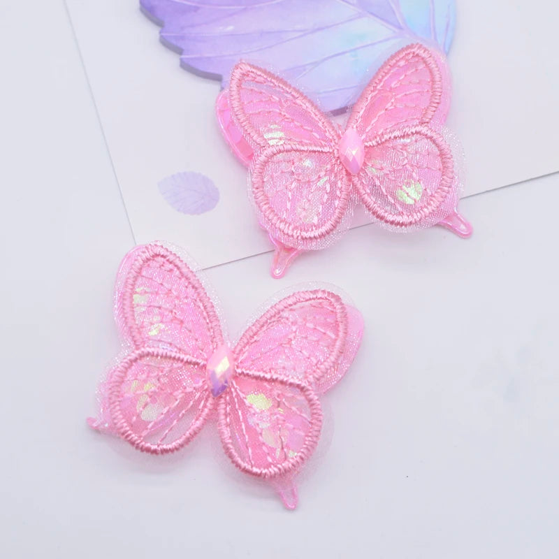 10pcs Sequin Mesh Double Butterfly Appliques for DIY