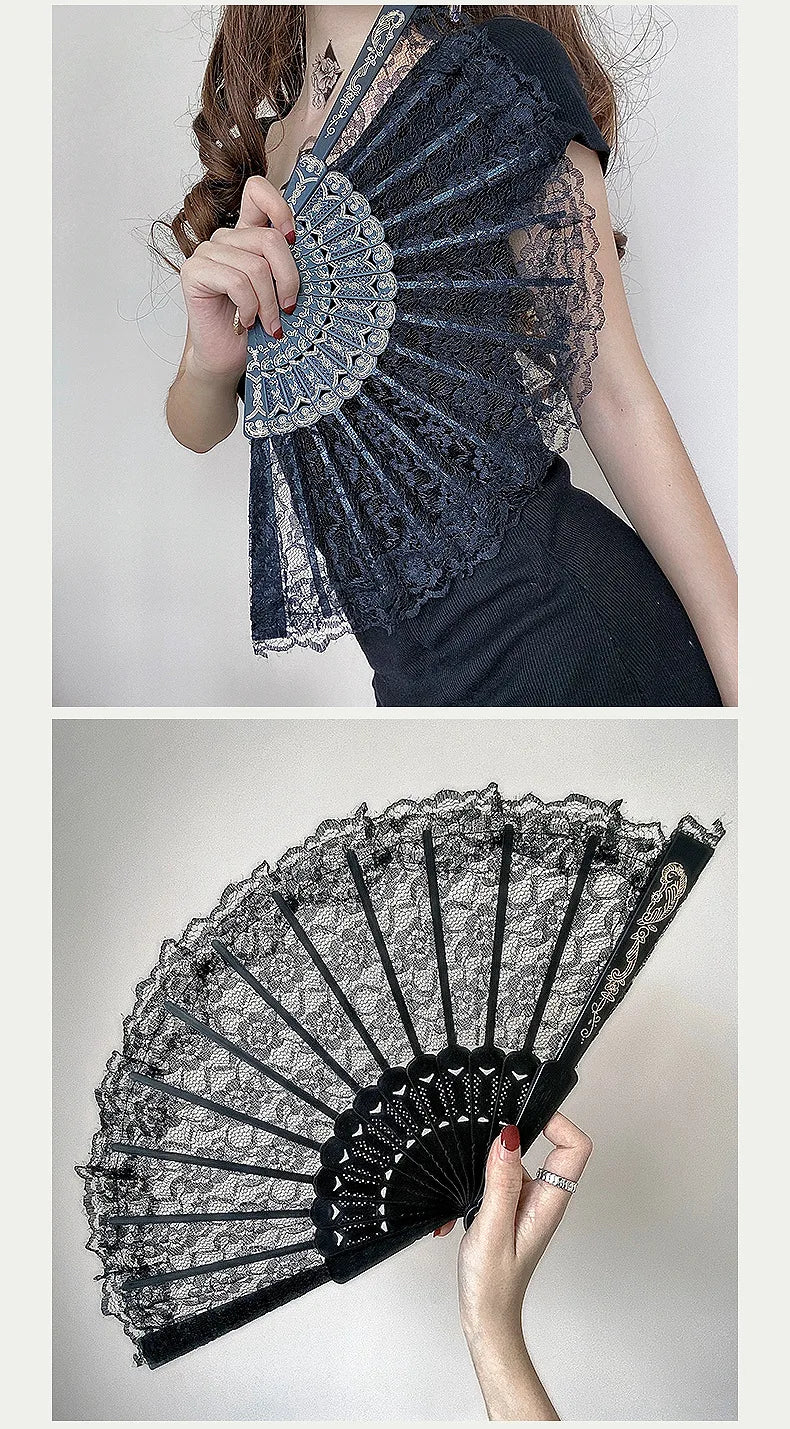 Retro Lace Folding Hand Fan for Dance and Decor