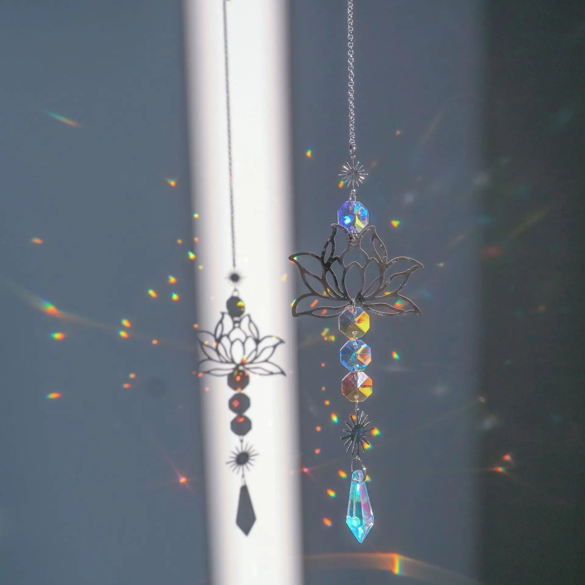 Crystal Sun Catcher with Moon, Butterfly, and Lotus for Home Decor