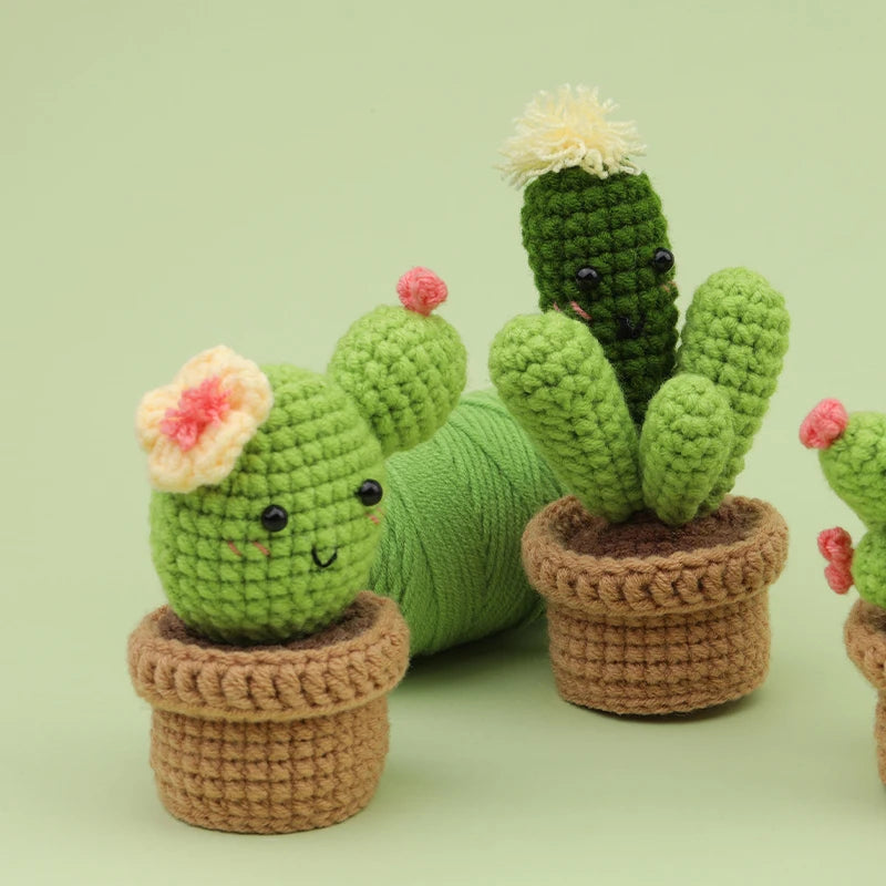 KRABALL 3/6pcs Cactus Crochet Starter Kit for Adults