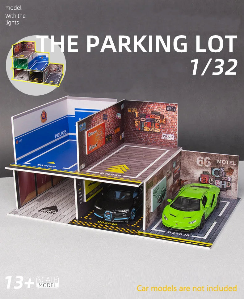 1/32 Scale Car Garage Diorama with LED Lights
