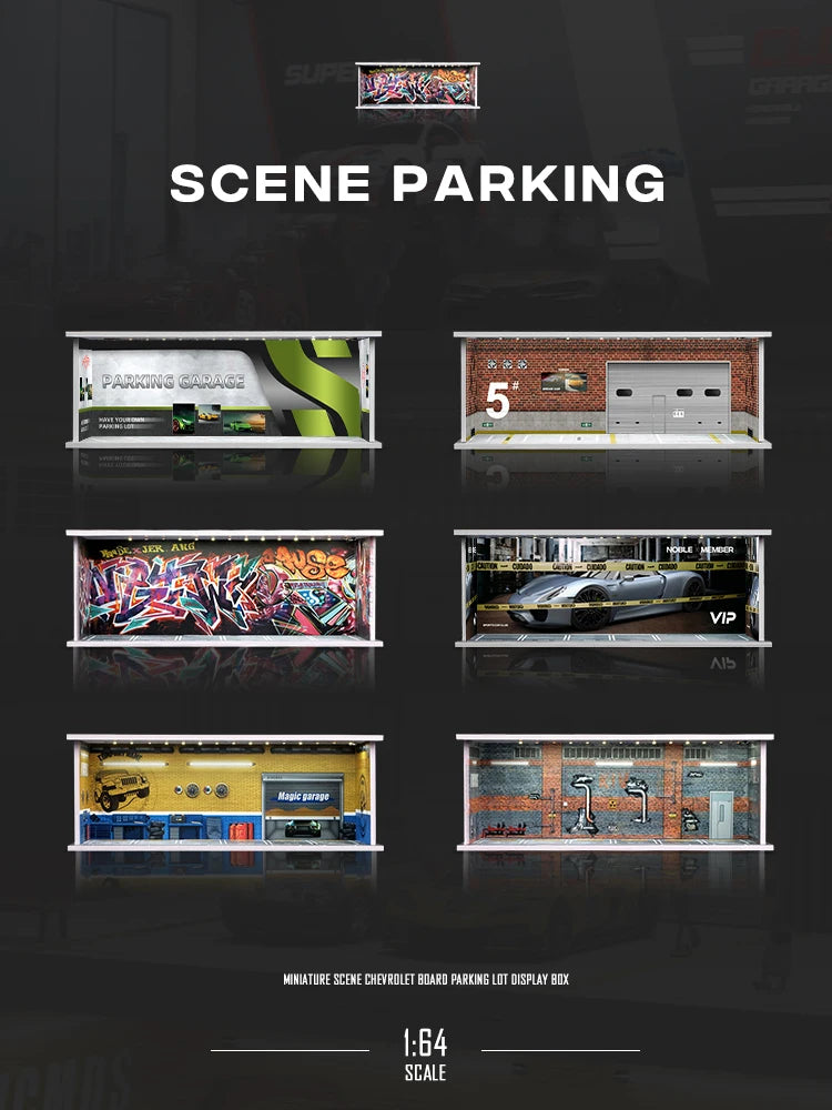 1/64 Scale Garage Model Scene with Lights – Diorama Decoration1/64 Scale Garage Model Scene with Lights – Diorama Decoration