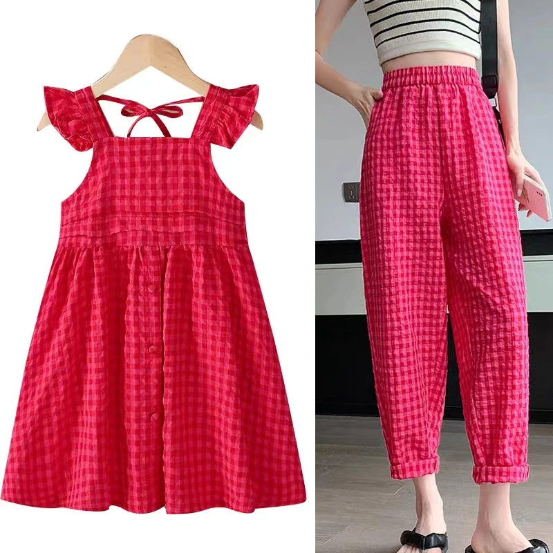 Pitaya Red Plaid Yarn-Dyed Cotton Linen Fabric 145x50cm