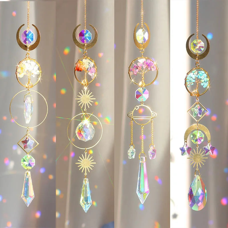Crystal Sun Catcher with Moon, Butterfly, and Lotus for Home Decor