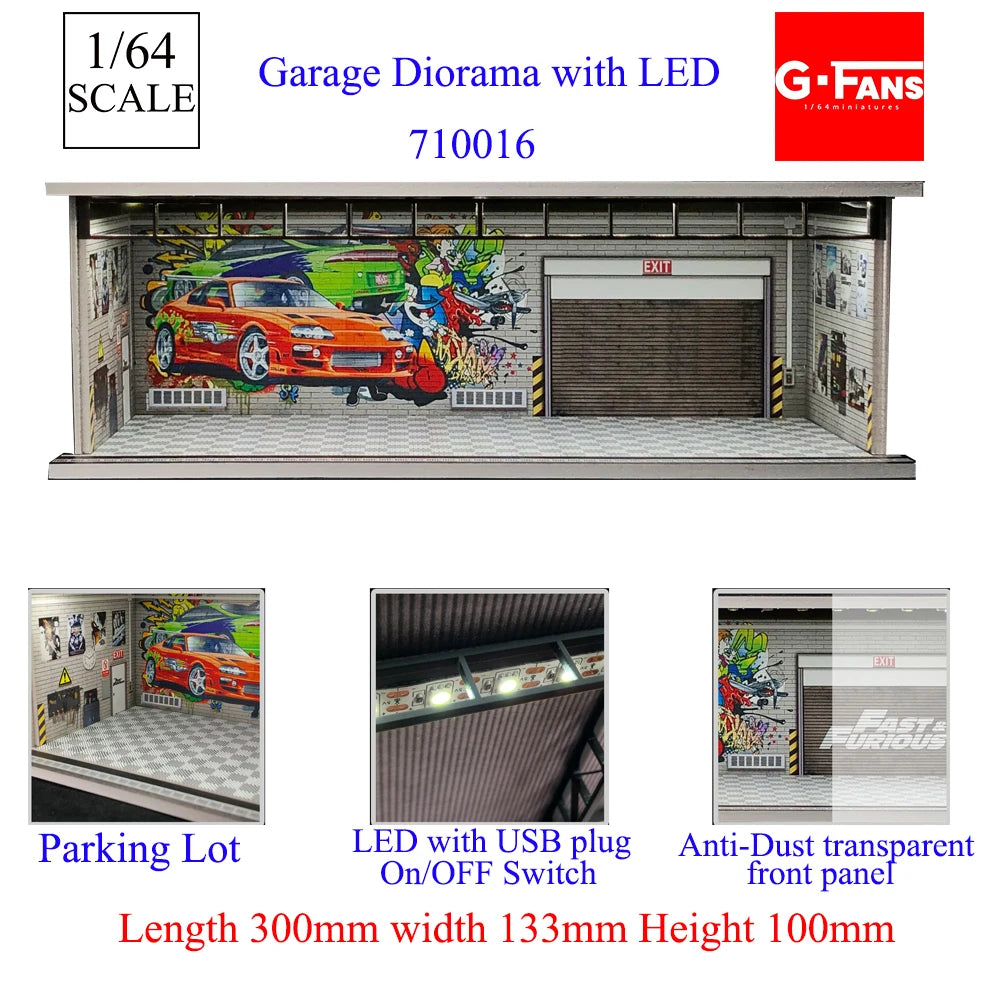 GFans 1:64 Scale Car Garage Diorama Model with LED Lights