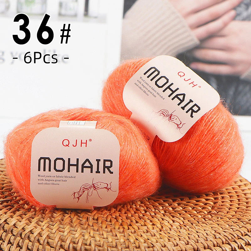 6pcs Soft Mohair Angora Yarn – Fluffy Lace Yarn for Knitting & Crochet (25g/pc)