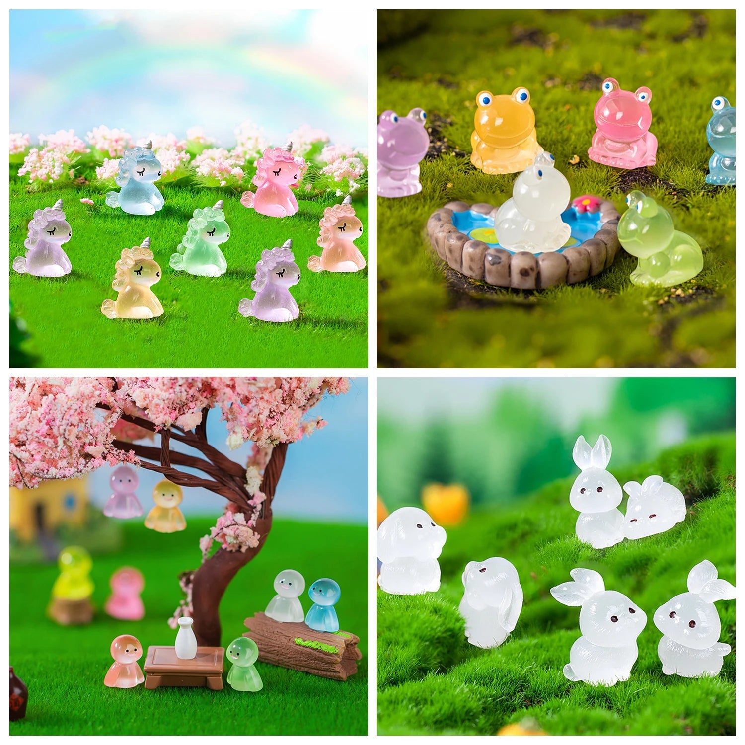 Mini Glow-in-the-Dark Animal and Mushroom Figurines for Fairy Garden