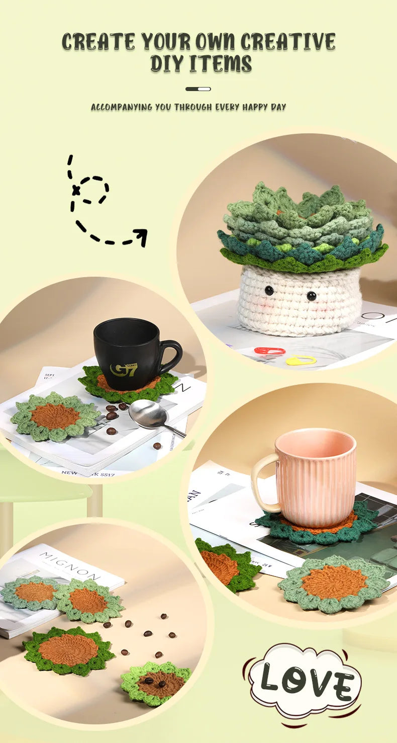 Hand-Knitted Crochet Kit for Coaster & Cap Mats