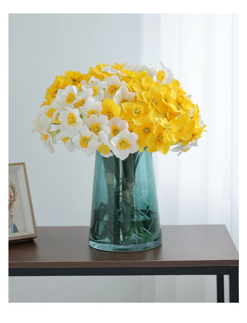 6pcs Silk Narcissus Artificial Flower Bouquet for Home or Wedding Deco