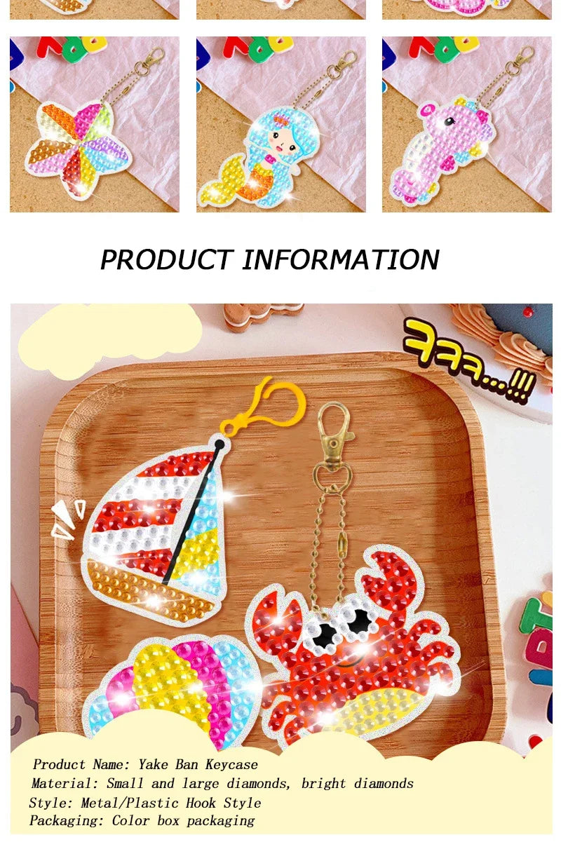 15pcs DIY Diamond Painting Keychain Kit for Kids