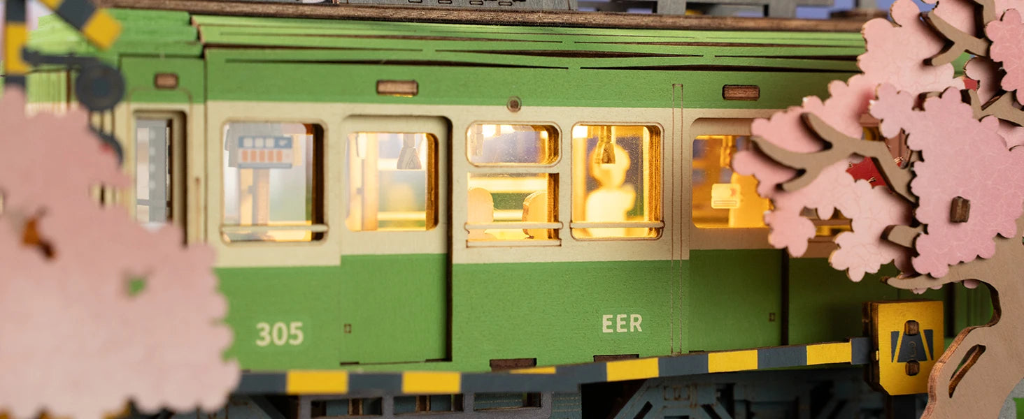 Robotime Sakura Journey 3D Wooden Puzzle Tram Model with LED Light