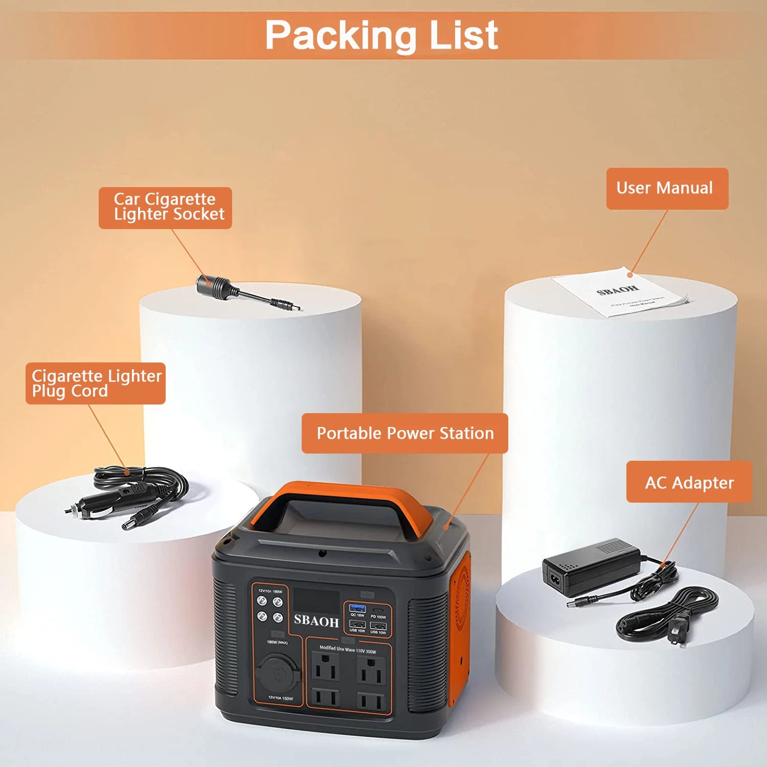 300W Portable Power Station Solar Generator with LED and AC/DC