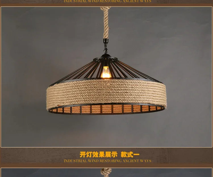 Classical Hemp Rope Pendant Lamp – Retro Industrial Ceiling Light