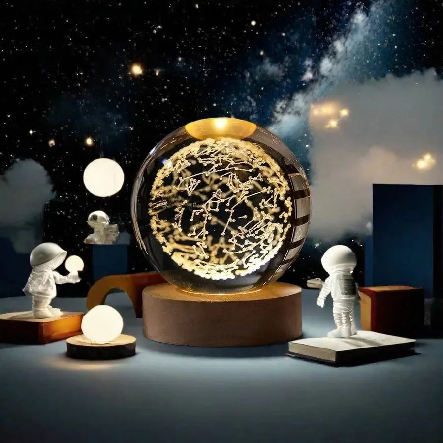 3D Solar System Crystal Ball with LED Base