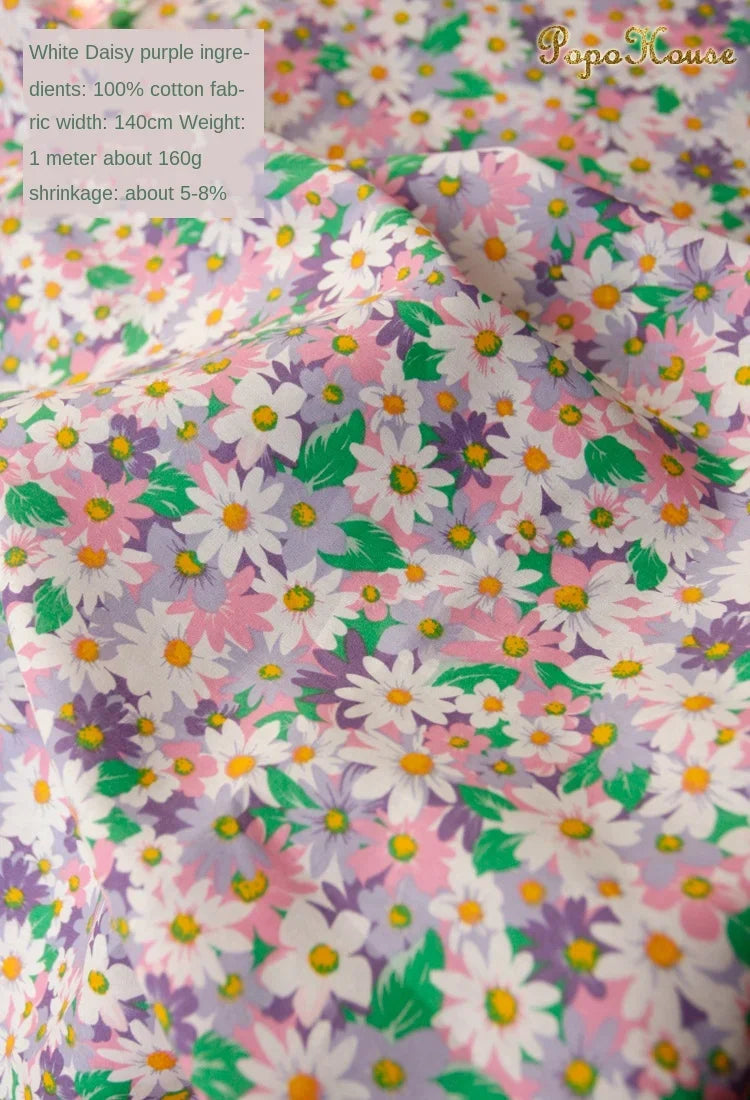 Blue White Porcelain Rose Cotton Poplin Fabric 140x50cm