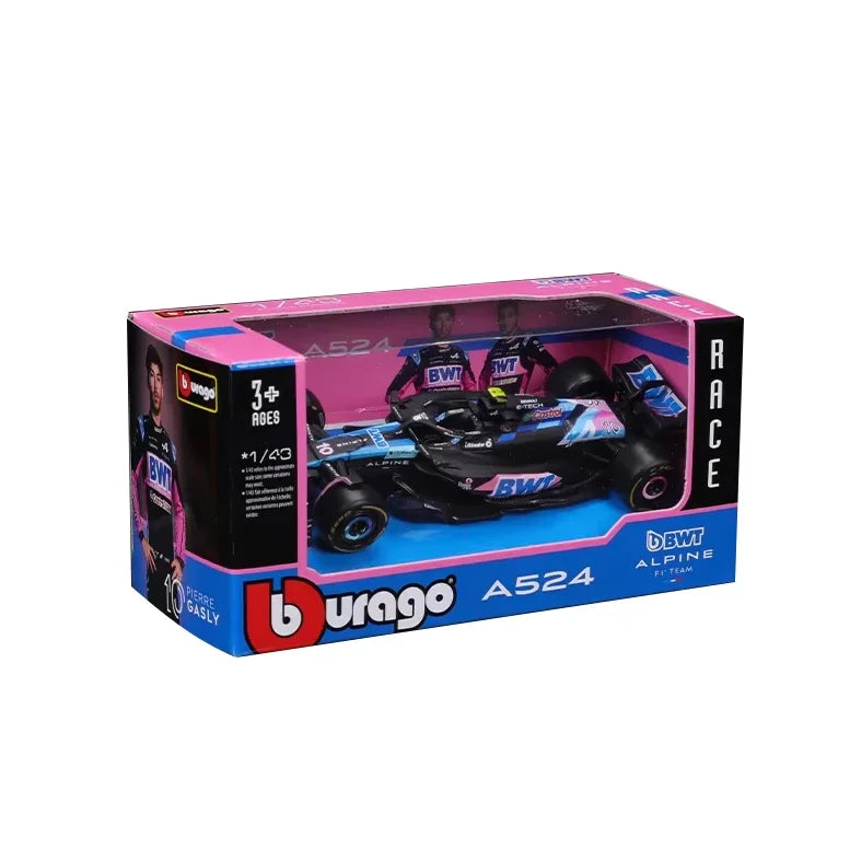 2024 Bburago 1:43 F1 Alpine A524 Diecast Model – Blue & Pink