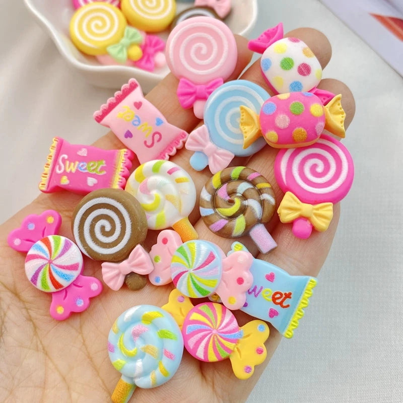 20pcs Cute Resin Candy Lollipop Flat Backs for DIY Crafts