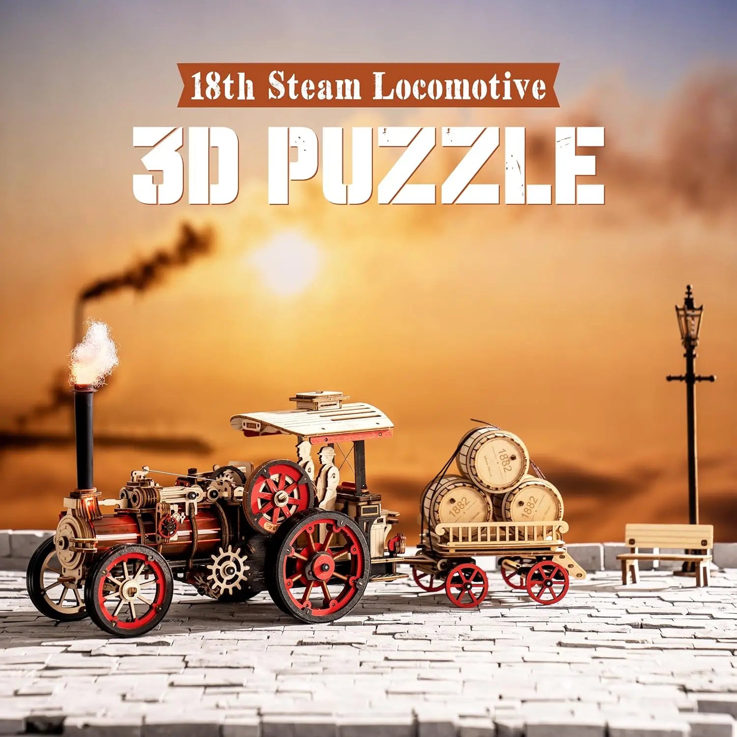 Robotime Rokr 3D Wooden Steam Locomotive Puzzle Kit