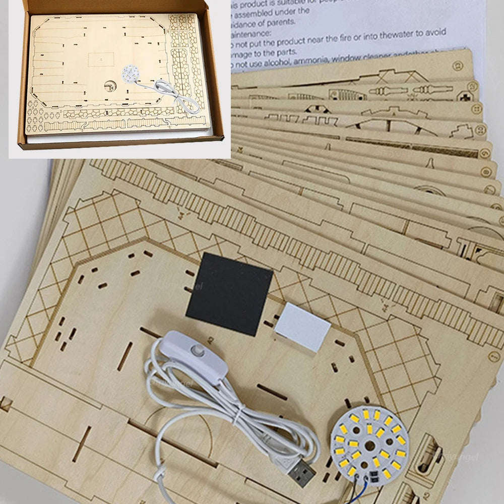 3D Wooden Puzzle Model – Castle & Taj Mahal Kit with Light